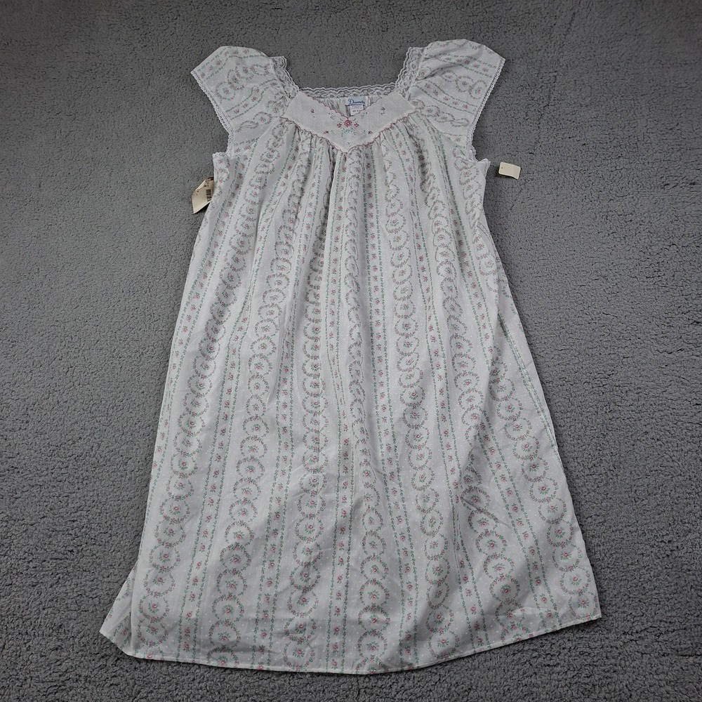 NEW VTG Daméa Rose Floral Classic Sissy Nightgown Size L Lace Trim Embroidery